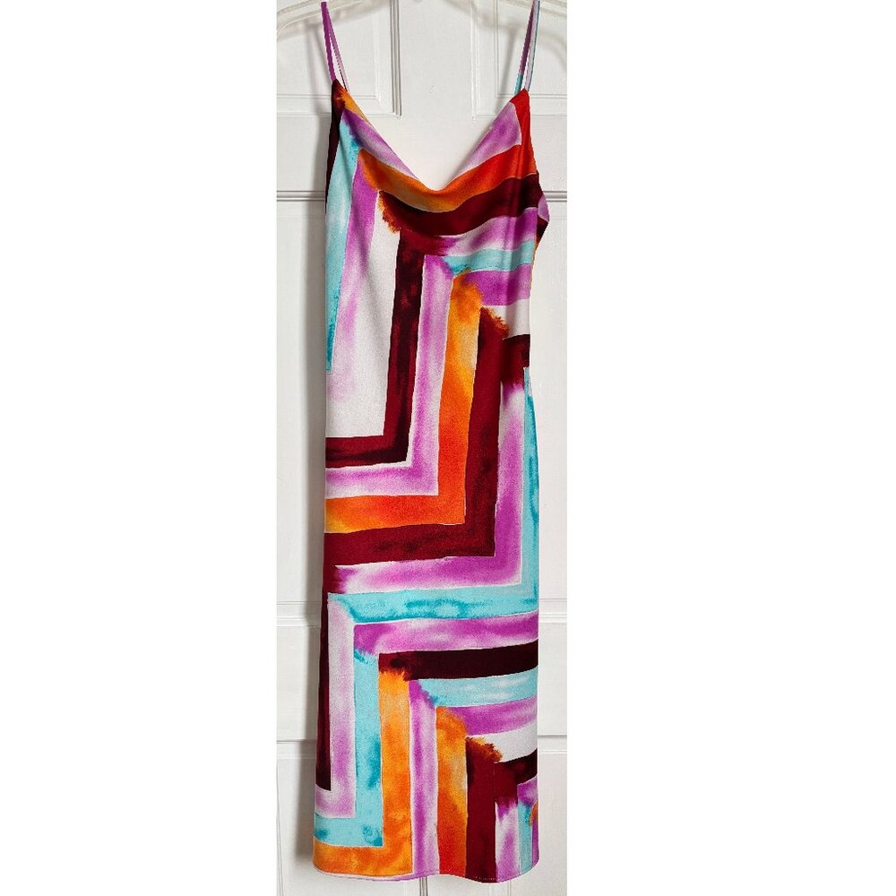Veronica M Dress Colorful Midi Pink White Red Tropical Graphic Print Vacation XS